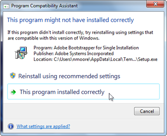 Adobe Installation warning