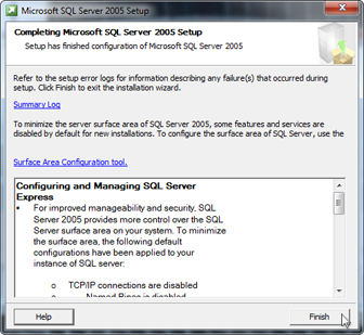 Finish the SQL Server setup