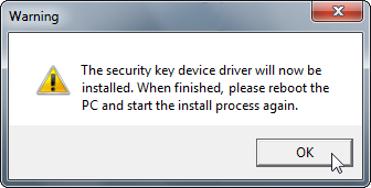 Dongle driver installation warning.